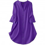 Women's Rayon Top with 3/4th Sleeves Mandarin Collar Neck Solid Pattern A Line Style Knee-Length and Regular Fit purple