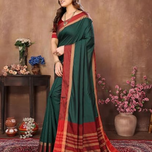 Women's Striped Pattern Cotton Silk Saree