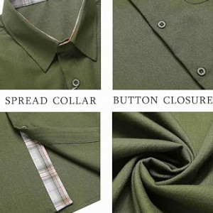Men's Button Down Shirts Short Sleeve Casual Shirts Summer Beach Shirts ,Army Green