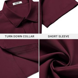 Men's Button Down Shirt Short Sleeve Dress Shirt Casual Beach Summer Wedding Shirt , Ligh