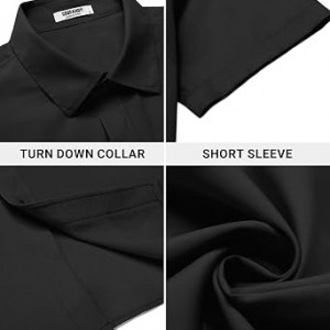 Men's Button Down Shirt Short Sleeve Dress Shirt Casual Beach Summer Wedding Shirt , black